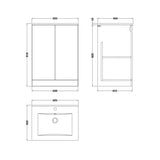 nuie lux Kivo 600mm Autumn Oak 2 Door Floor Standing Vanity Unit With 1 Tap Hole Square Basin With Worktop