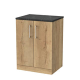 nuie lux Kivo 600mm Autumn Oak 2 Door Floor Standing Vanity Unit With Black Pietra Marble Laminate Worktop