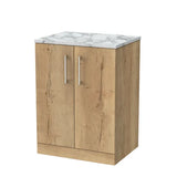 nuie lux Kivo Autumn Oak 2 Door Floor Standing Vanity Unit With Carrara Laminate Worktop