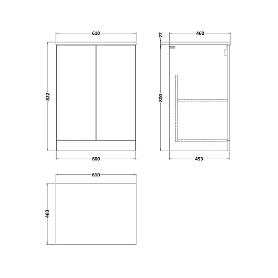 nuie lux Kivo 600mm Autumn Oak 2 Door Floor Standing Vanity Unit With Slate Grey Worktop
