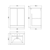 nuie lux Kivo 600mm Autumn Oak 2 Door Floor Standing Vanity Unit With 3 Tap Holes Fireclay Square Basin