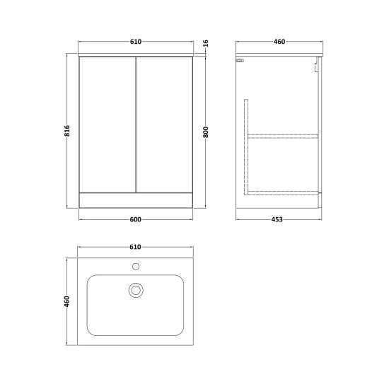 nuie lux Kivo Autumn Oak Floor Standing 2-Door Unit & Stone Basin 1TH