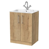 nuie lux Kivo Autumn Oak Floor Standing 2-Door Unit & Stone Basin 1TH
