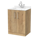 nuie lux Kivo 600mm Autumn Oak 2 Door Floor Standing Vanity Unit With 1 Tap Hole Marble Worktop