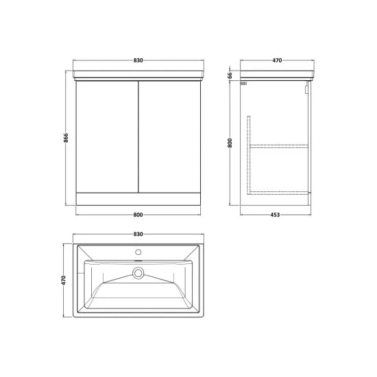 nuie lux Kivo 800mm Autumn Oak 2 Door Floor Standing Vanity Unit With 1 Tap Hole Fireclay Basin With Ceramic Basin
