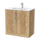 nuie lux Kivo 800mm Autumn Oak 2 Door Floor Standing Vanity Unit With 1 Tap Hole Basin With Worktop