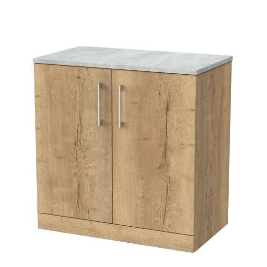 nuie lux Kivo 800mm Autumn Oak 2 Door Floor Standing Vanity Unit With Bellato Grey Worktop