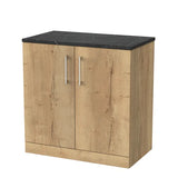 nuie lux Kivo Autumn Oak 2 Door Floor Standing Vanity Unit With Black Pietra Marble Laminate Worktop