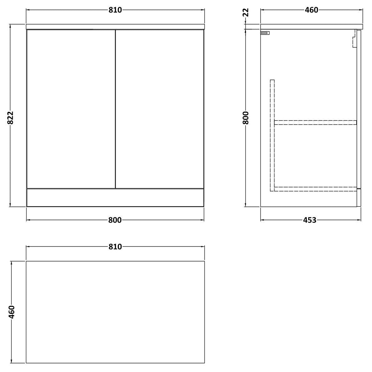 nuie lux Kivo 800mm Autumn Oak 2 Door Floor Standing Vanity Unit With Carrara Laminate Worktop
