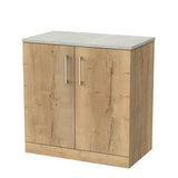 nuie lux Kivo 800mm Autumn Oak 2 Door Floor Standing Vanity Unit With Cracked Marble Plaster Laminate Worktop