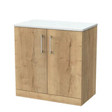nuie lux Kivo Autumn Oak 2 Door Floor Standing Vanity Unit With White Matt Nebula Worktop