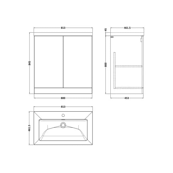 nuie lux Kivo 800mm Autumn Oak 2 Door Floor Standing Vanity Unit With 1 Tap Hole Fireclay Basin