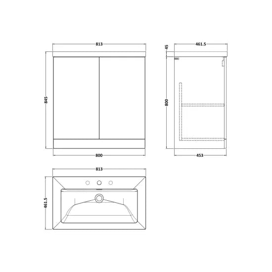 nuie lux Kivo 800mm Autumn Oak 2 Door Floor Standing Vanity Unit With 3 Tap Holes Fireclay Basin