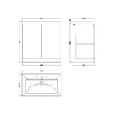 nuie lux Kivo 800mm Autumn Oak 2 Door Floor Standing Vanity Unit With 3 Tap Holes Fireclay Basin