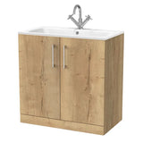 nuie lux Kivo Autumn Oak 800mm Floor Standing 2-Door Unit & Stone Basin 1TH
