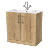 nuie lux Kivo Autumn Oak Floor Standing 2-Door Unit & Stone Basin 1TH