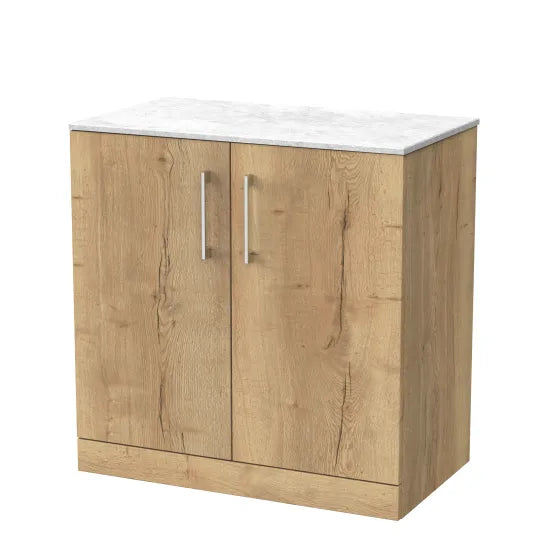 nuie lux Kivo Autumn Oak 2 Door Floor Standing Vanity Unit With Marble Worktop