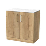 nuie lux Kivo Autumn Oak 2 Door Floor Standing Vanity Unit With Marble Worktop