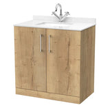 nuie lux Kivo Autumn Oak 2 Door Floor Standing Vanity Unit With 1 Tap Hole Marble Worktop