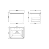 nuie lux Kivo 600mm Autumn Oak 1 Drawer Wall Hung Vanity Unit With 3 Tap Holes Fireclay Basin