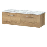 nuie lux Kivo 1200mm Autumn Oak 2 Drawer Wall Hung Vanity With Carrara Laminate Worktop