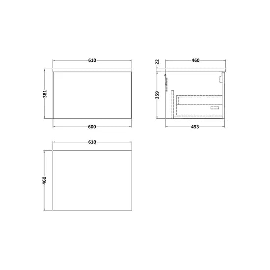 nuie lux Kivo 600mm Autumn Oak 1 Drawer Wall Hung Vanity Unit With Cracked Marble Plaster Laminate Worktop