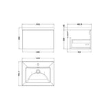 nuie lux Kivo 600mm Autumn Oak 1 Drawer Wall Hung Vanity Unit With 1 Tap Hole Fireclay Square Basin