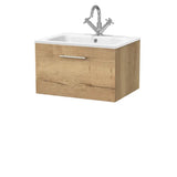 nuie lux Kivo Autumn Oak Wall Hung 1-Drawer Unit & Stone Basin 1TH