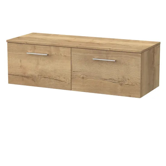 nuie lux Kivo 1200mm Autumn Oak 2 Drawer Wall Hung Vanity Unit With Co-ordinating Worktop