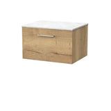 nuie lux Kivo 600mm Autumn Oak 1 Drawer Wall Hung Vanity Unit With Marble Worktop