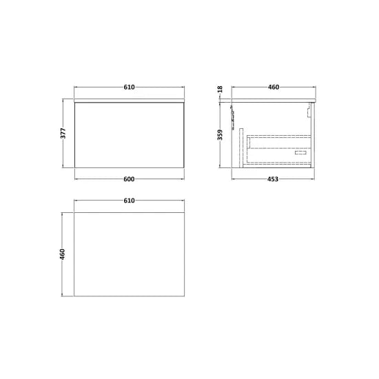 nuie lux Kivo 600mm Autumn Oak 1 Drawer Wall Hung Vanity Unit With Marble Worktop