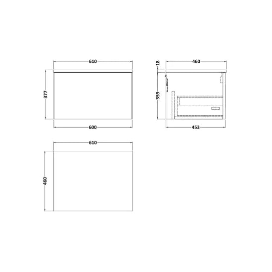 nuie lux Kivo 600mm Autumn Oak 1 Drawer Wall Hung Vanity Unit With Co-ordinating Worktop