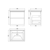 nuie lux Kivo Autumn Oak 2 Drawer Wall Hung Vanity Unit With 1 Tap Hole Fireclay Basin With Ceramic Basin