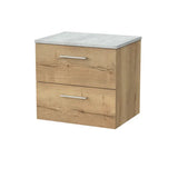 nuie lux Kivo Autumn Oak 2 Drawer Wall Hung Vanity Unit With Bellato Grey Worktop