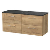 nuie lux Kivo 1200mm Autumn Oak 4 Drawer Wall Hung Vanity Unit With Black Pietra Marble Laminate Worktop