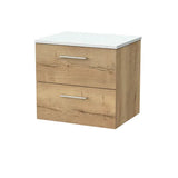 nuie lux Kivo Autumn Oak 2 Drawer Wall Hung Vanity Unit With White Matt Nebula Worktop