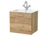 nuie lux Kivo Autumn Oak Wall Hung 2-Drawer Unit & Stone Basin 1TH