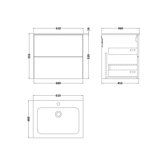 nuie lux Kivo Autumn Oak Wall Hung 2-Drawer Unit & Stone Basin 1TH
