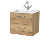 nuie lux Kivo Autumn Oak Wall Hung 2-Drawer Unit & Stone Basin 1TH
