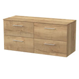 nuie lux Kivo 1200mm Autumn Oak 4 Drawer Wall Hung Vanity Unit With Co-ordinating Worktop