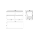 nuie lux Kivo 1200mm Autumn Oak 4 Drawer Wall Hung Vanity Unit With Co-ordinating Worktop