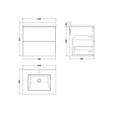 nuie lux Kivo Autumn Oak 2 Drawer Wall Hung Vanity Unit With 1 Tap Hole Marble Worktop