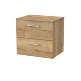nuie lux Kivo Autumn Oak 2 Drawer Wall Hung Vanity Unit With Co-ordinating Worktop