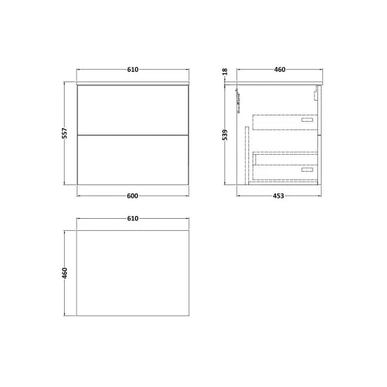 nuie lux Kivo Autumn Oak 2 Drawer Wall Hung Vanity Unit With Co-ordinating Worktop