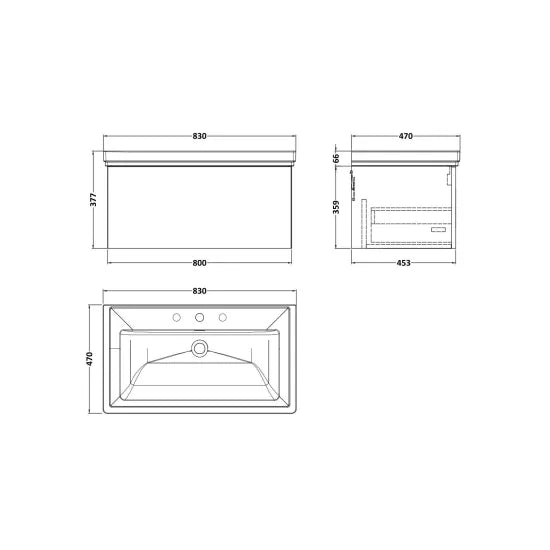 nuie lux Kivo Autumn Oak 1 Drawer Wall Hung Vanity Unit With 3 Tap Holes Fireclay Basin