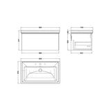 nuie lux Kivo Autumn Oak 1 Drawer Wall Hung Vanity Unit With 3 Tap Holes Fireclay Basin