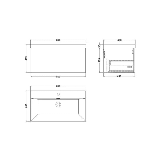 nuie lux Kivo 800mm Autumn Oak 1 Drawer Wall Hung Vanity Unit With 1 Tap Hole Basin