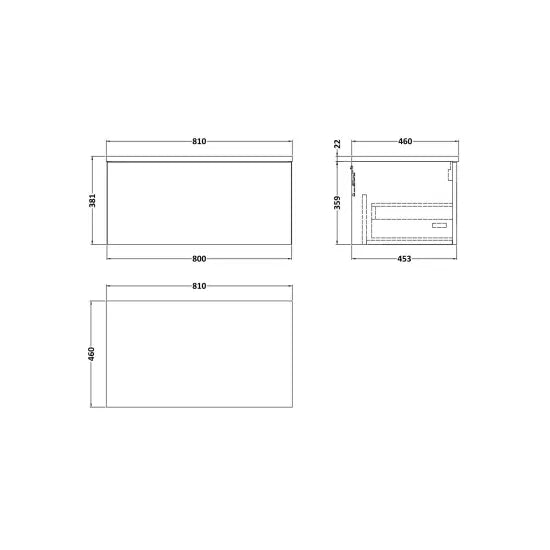 nuie lux Kivo 800mm Autumn Oak 1 Drawer Wall Hung Vanity Unit With Bellato Grey Worktop