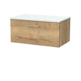 nuie lux Kivo 800mm Autumn Oak 1 Drawer Wall Hung Vanity Unit With White Matt Nebula Worktop