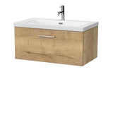 nuie lux Kivo 800mm Autumn Oak 1 Drawer Wall Hung Vanity Unit With 1 Tap Hole Fireclay Basin